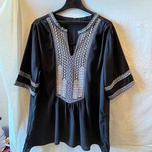 Black and white embroidery blouse